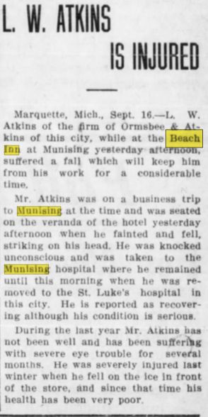 Beach Inn - Sept 1912 Injury